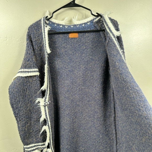 POL Cardigan Sweater Distressed Torn Blue Bohemian Small Rabbit Hair Blend - Picture 5 of 7